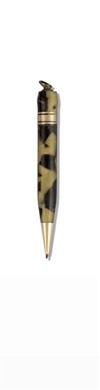 Two cream and bronze marbled celluloid mechanical pencils with gold-filled deco band at top, the first Long Island, the second a ""golf